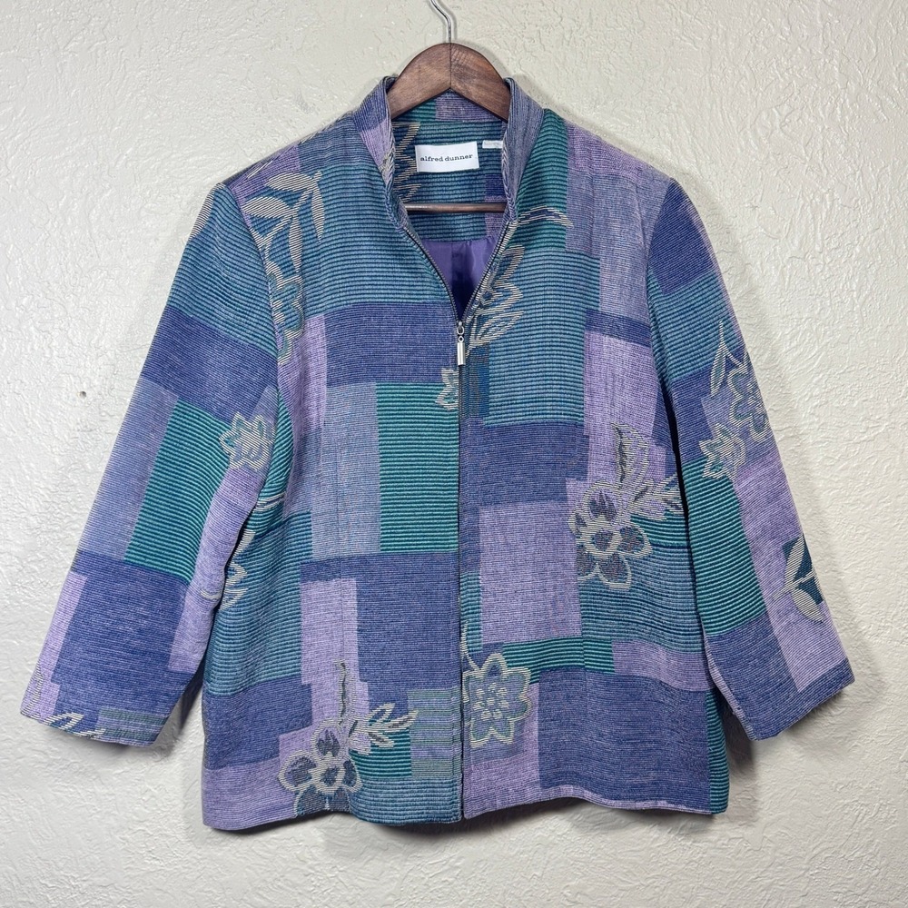 Vtg‎ 90s Patchwork Tapestry Jacket MP Full Zip Pockets Cottage Granny Floral Art
